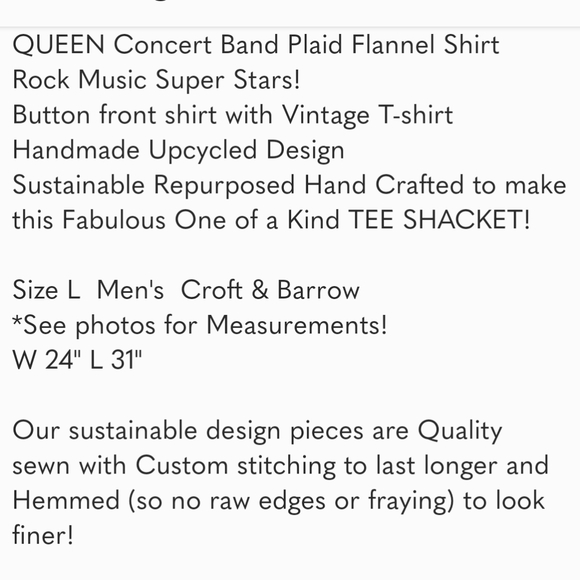 SOLD! WeQUEEN Concert Plaid Flannel Shirt Hand Crafted Upcycled Handmade - Picture 11 of 11